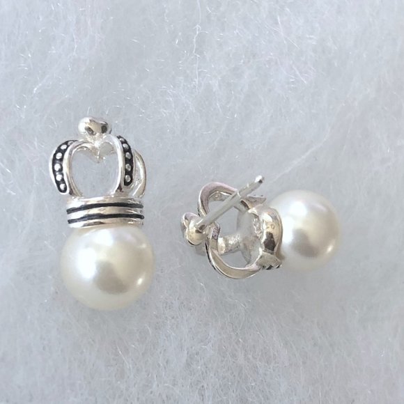 STERLING SILVER CROWN WITH PEARL STUD EARRINGS - Picture 3 of 6